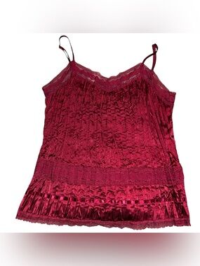 Vintage Y2K early 2000s accordian Wine Red Satin Lace Cami Tank